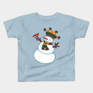 Mr. Snowman loves the Winter Birds Kids T-Shirt